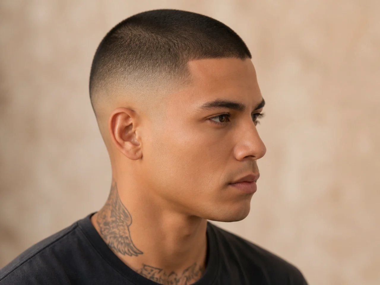 Induction buzz with a skin fade for a military-clean look