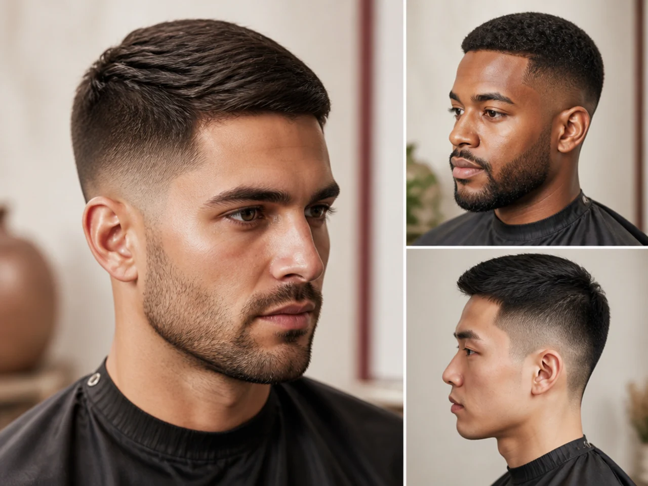Short Ivy League cut with a low fade and side part on a professional man