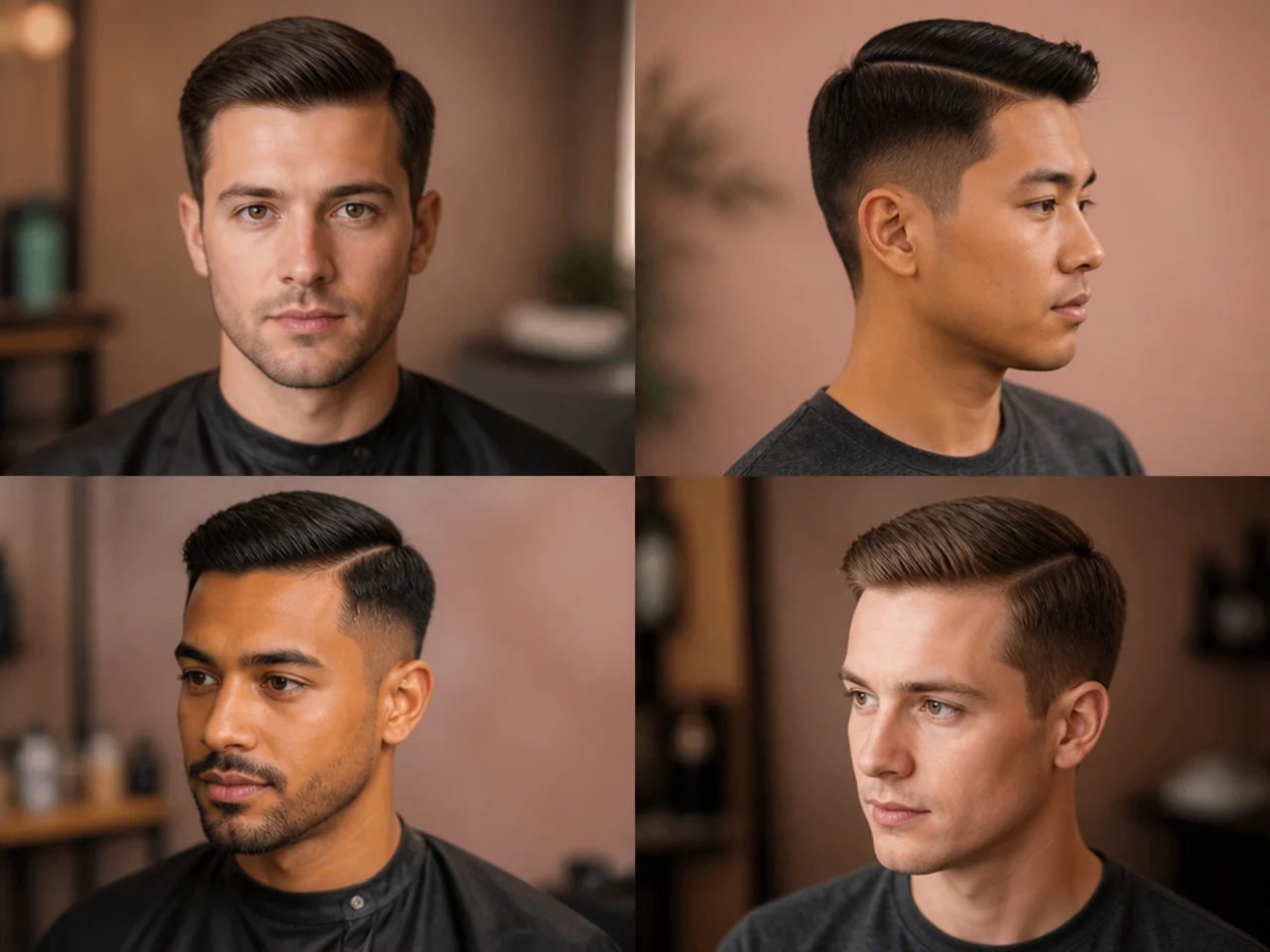 Short side part with a clean defined part and low fade on an oval face