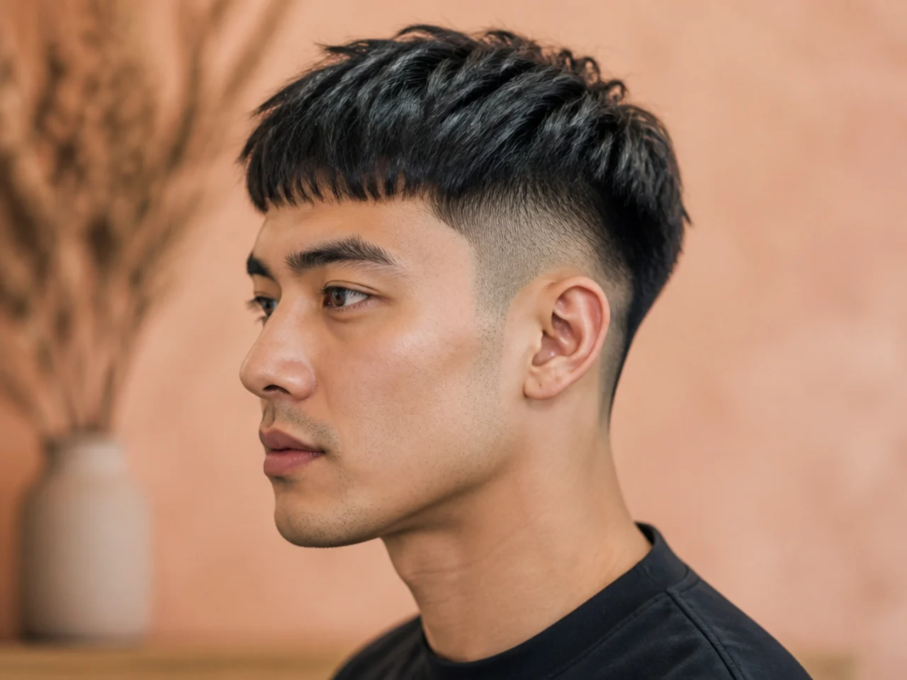 Disconnected undercut with a short textured crop on top on an oval face