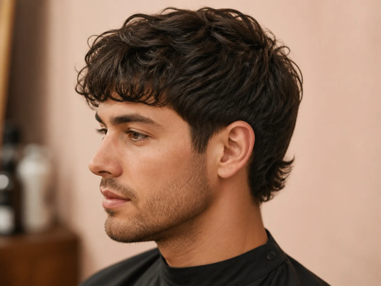 Short Korean comma cut with forward-curling fringe pieces on an oval face