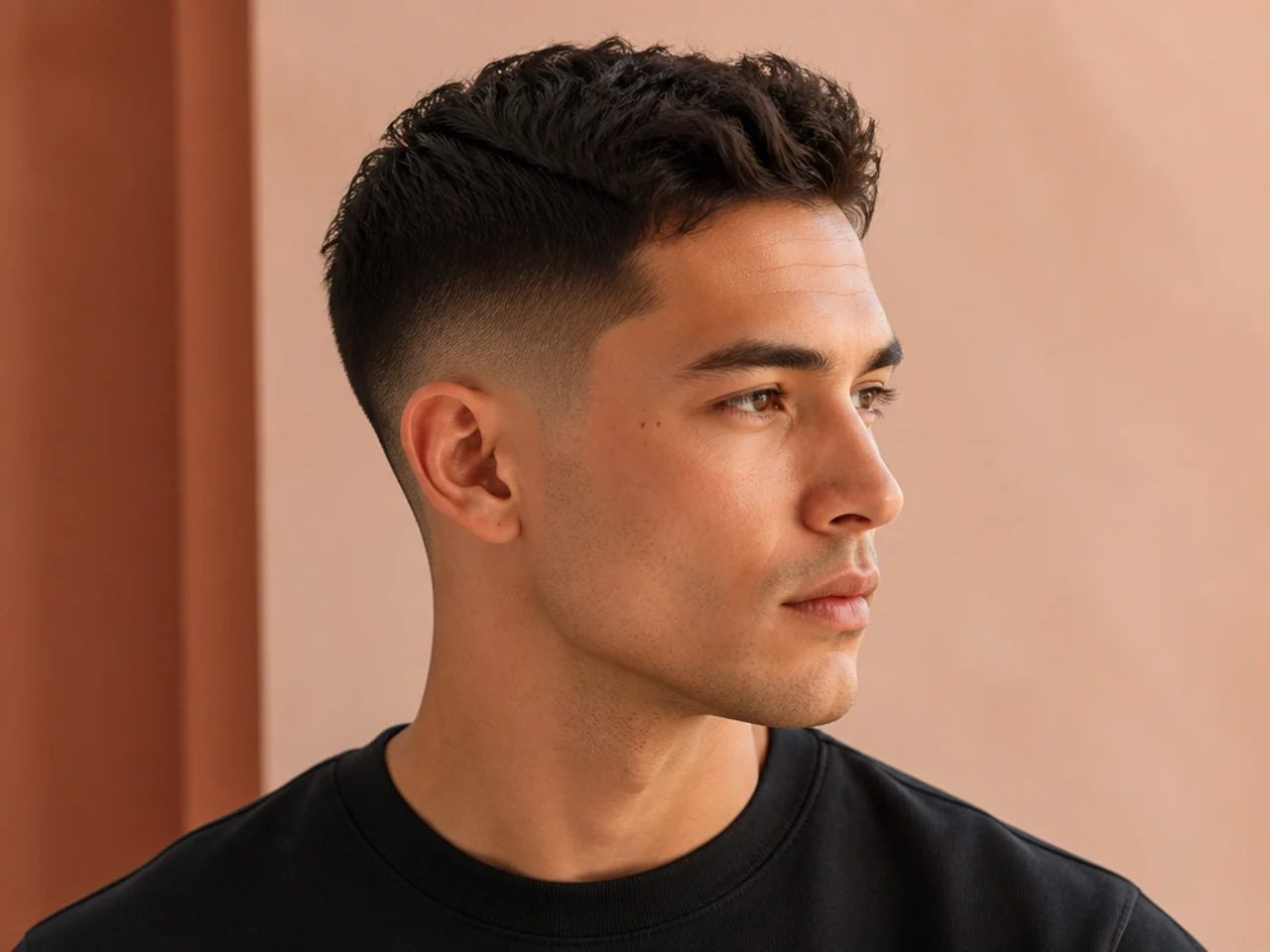 Barber consulting a client with an oval face shape on short haircut options