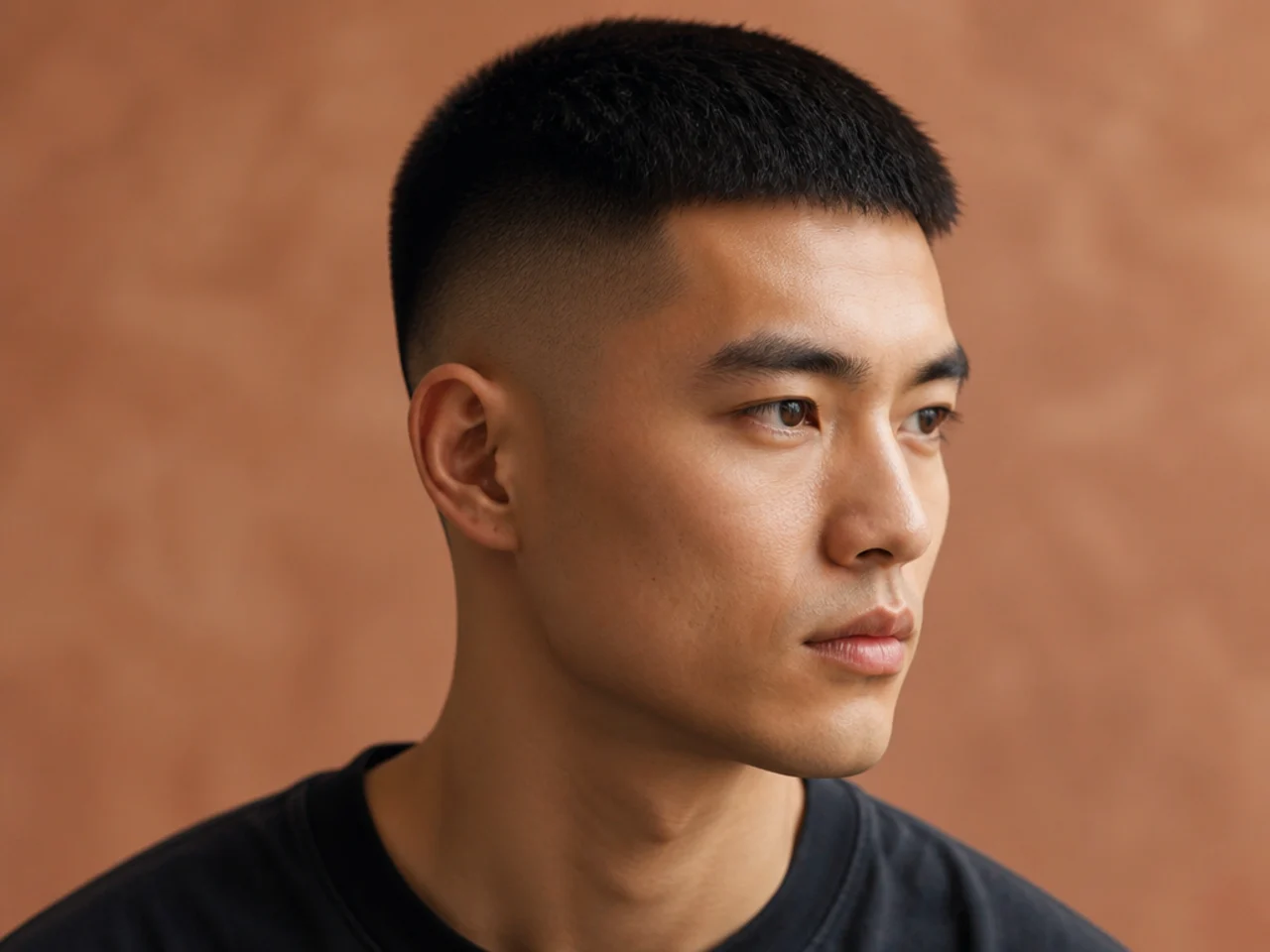 Classic crew cut with tapered sides and one inch on top