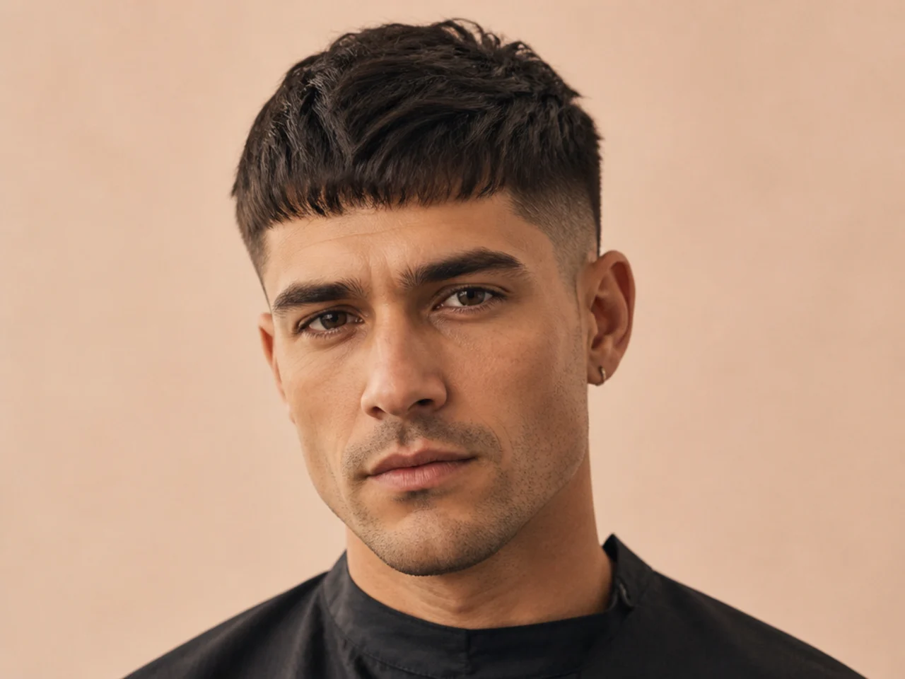 Classic French crop with a blunt fringe at the brow