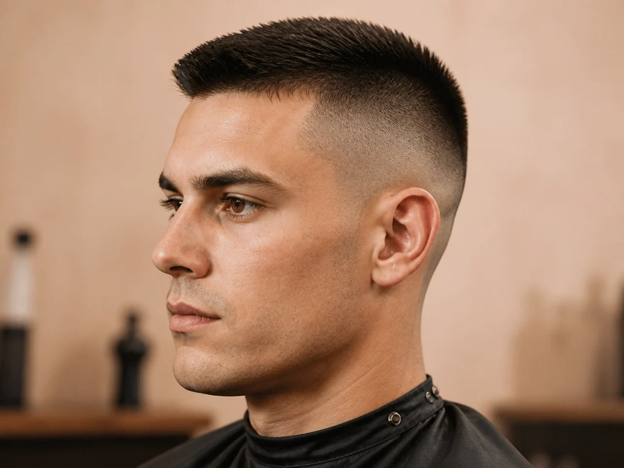 High and tight cut with a skin fade jumping in above the temples