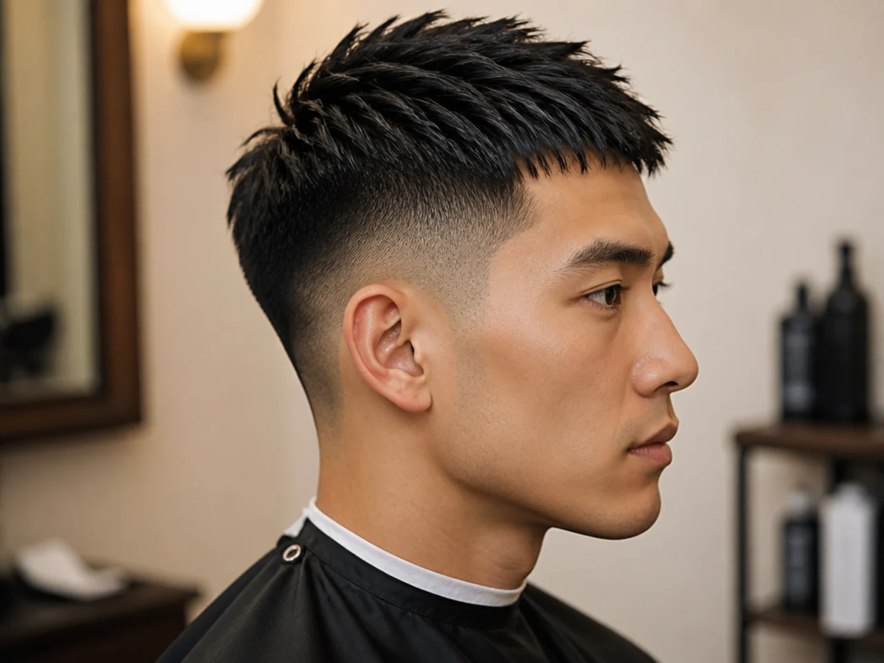 Client showing a barber a photo of a short haircut reference