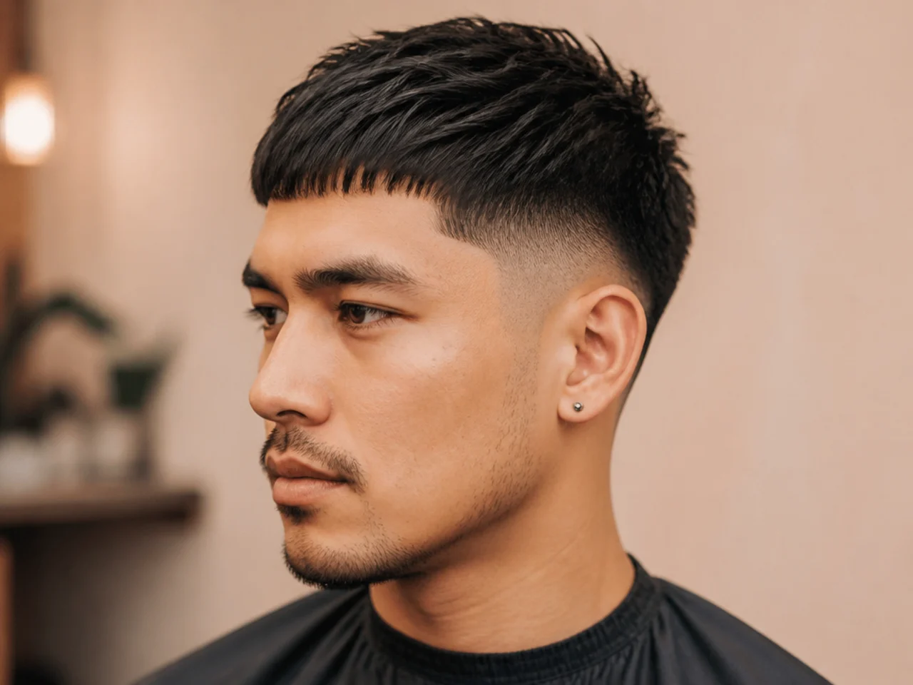 Short crop paired with a low fade at the ear