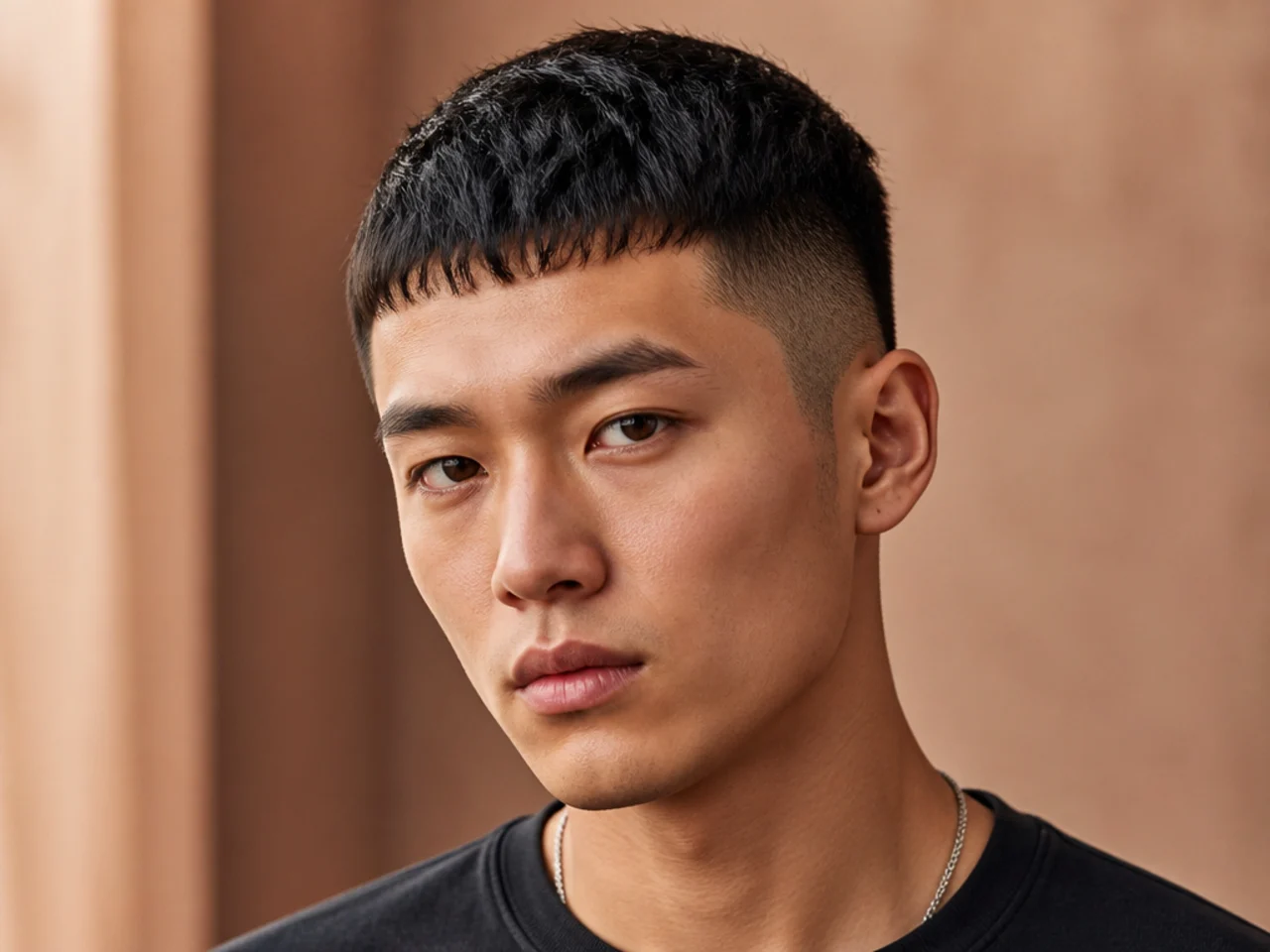 Short cropped fringe with tapered sides