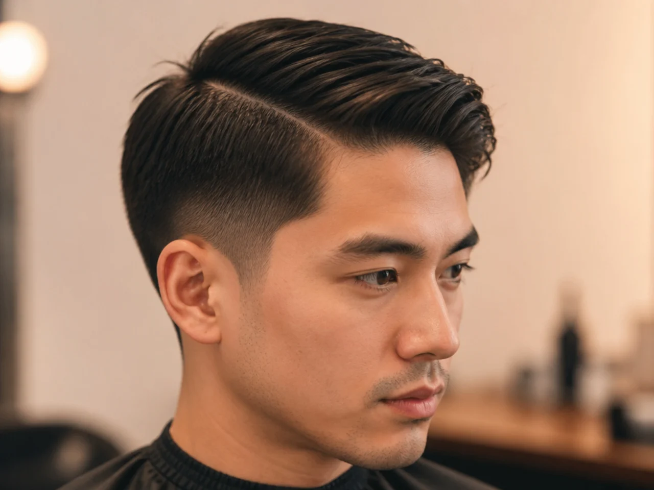 Short side part with a soft natural part on wavy hair