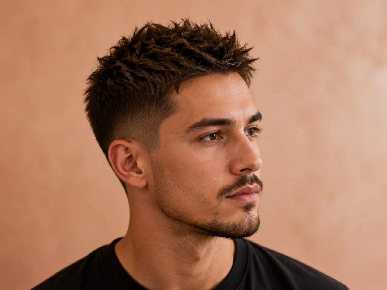 Short spiky haircut with point-cut texture on top