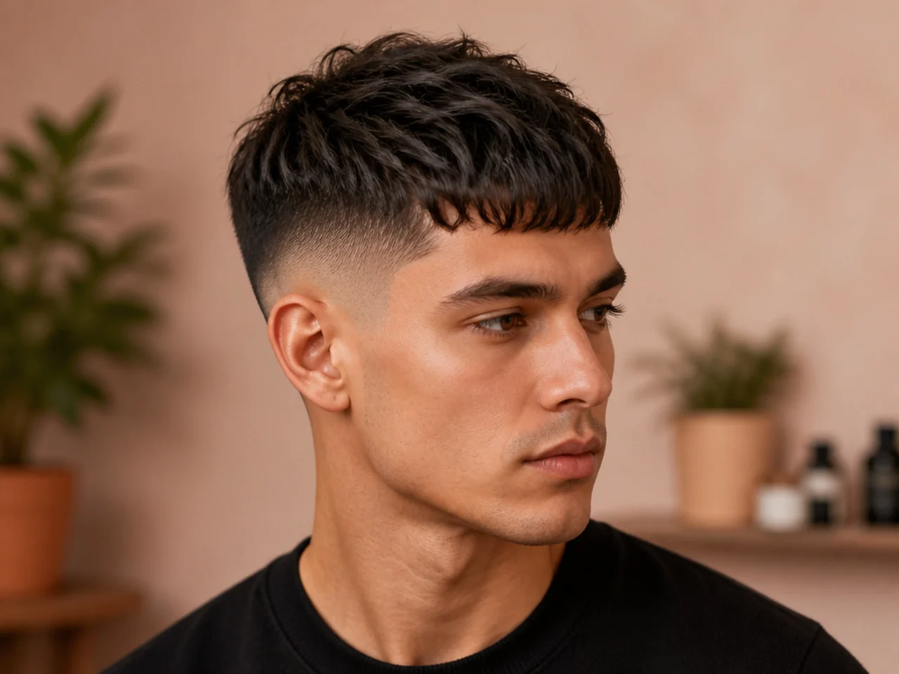 Textured French crop with a piecey soft fringe