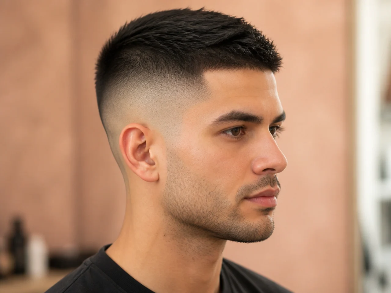 High and tight haircut with a skin fade jumping in high above the temple