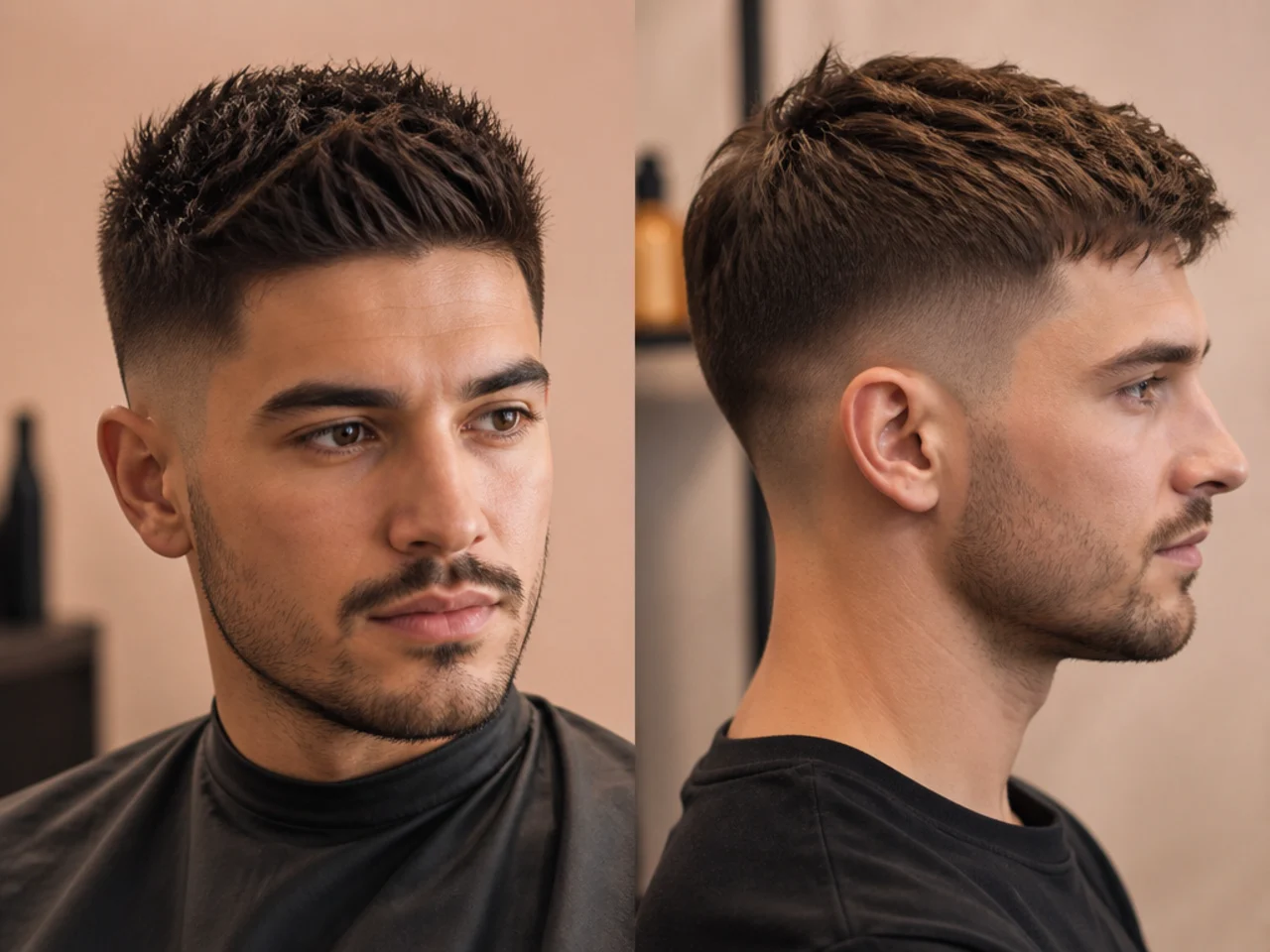 Flat lay of matte clay, curl cream, and a pomade tin for styling short low maintenance haircuts