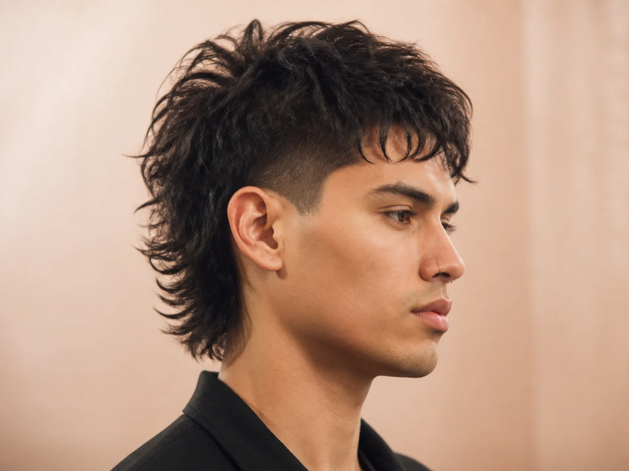 Edgy short mullet with aggressive texture and high skin fade