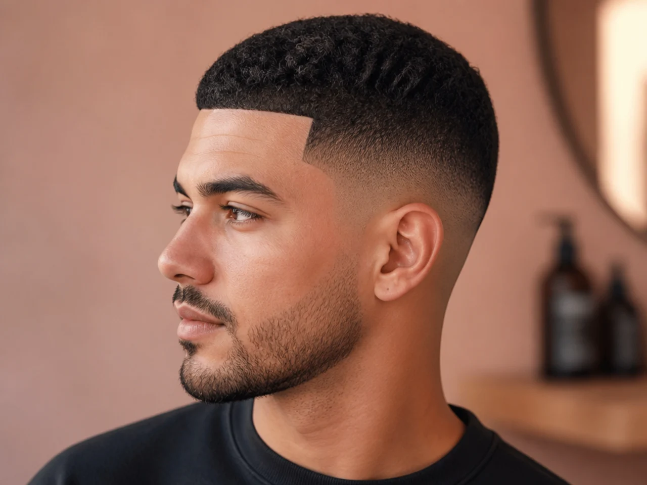 Line-up short sides with a razored perimeter line at the forehead and temples