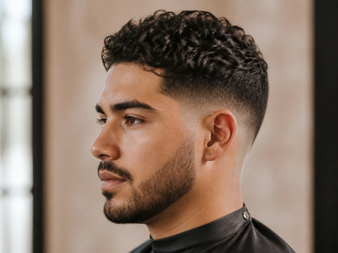 Low fade short sides with a fade start just above the ear on straight hair
