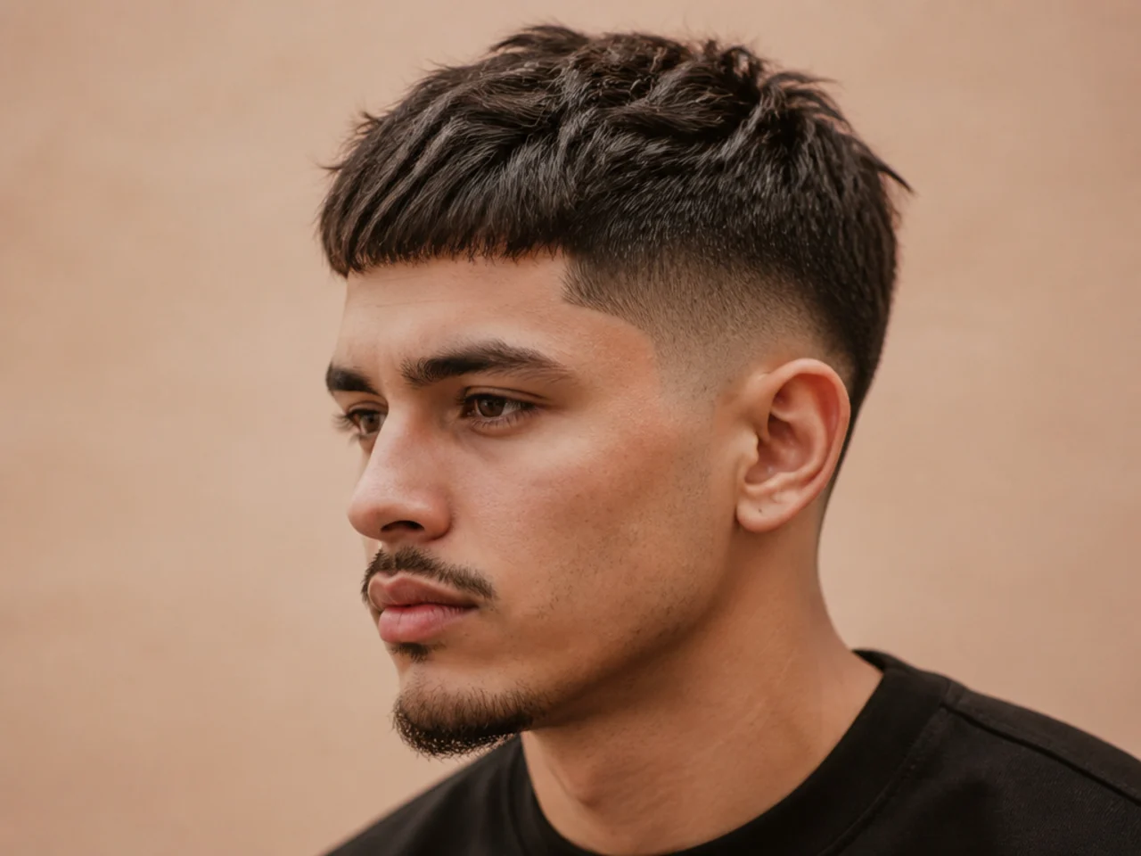 Edgar cut on straight hair with a hard razor-cut fringe line and skin fade