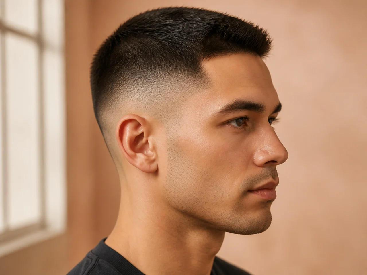 High and tight on straight hair with a skin fade above the temple