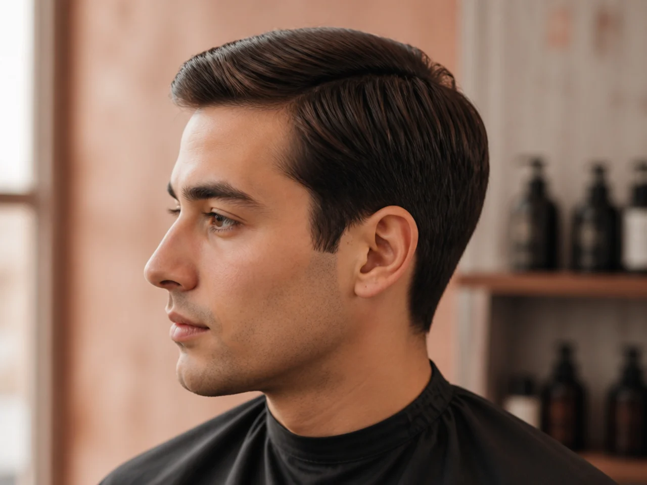 Ivy League cut on straight hair with a defined side part and scissor-blended sides