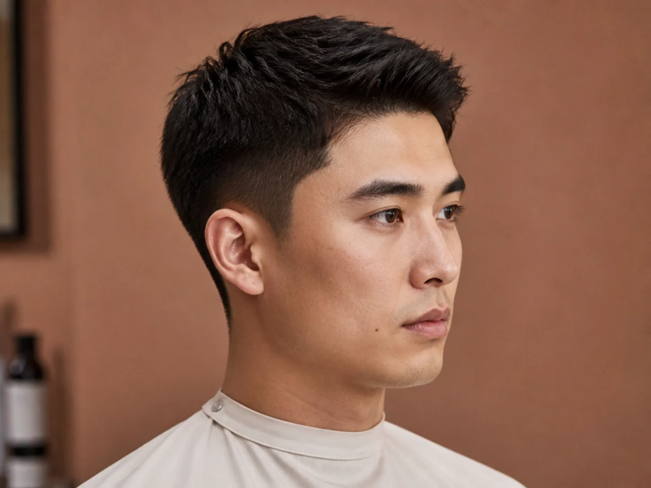Princeton cut on straight hair with a soft natural part and tapered sides