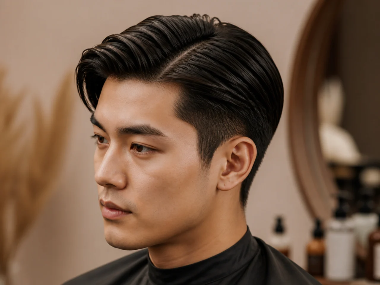 Sleek parted short cuts on straight hair — side part, slick back, and comb over