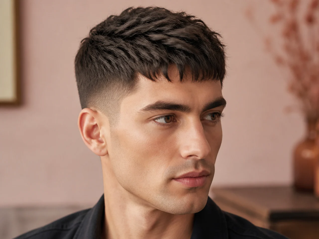Textured French crop on straight hair with a piecey point-cut fringe