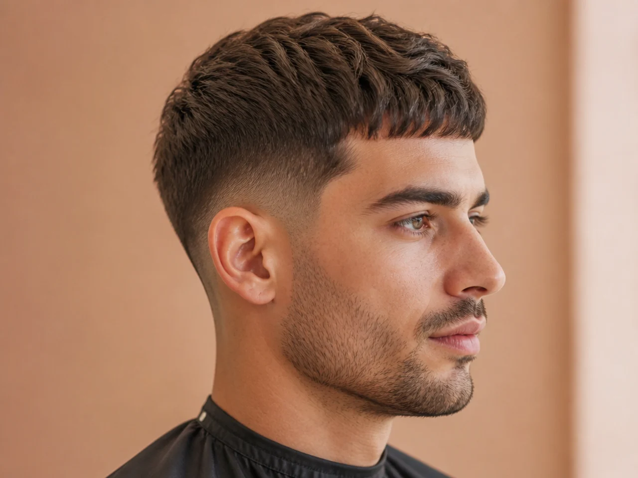 Short taper crop with a soft low taper fade behind the ear