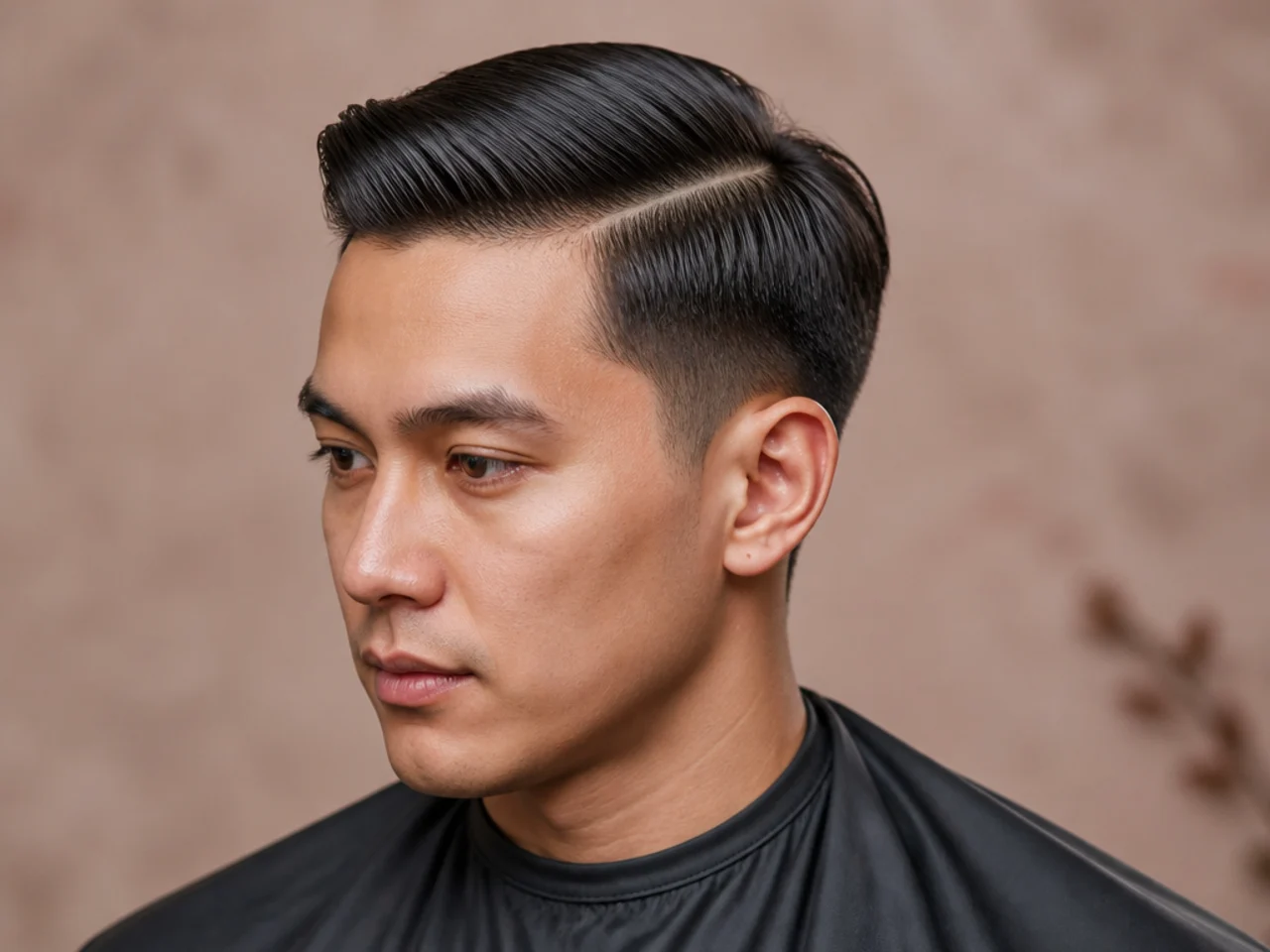 Short side part haircut with an inch and a half on top and low fade sides