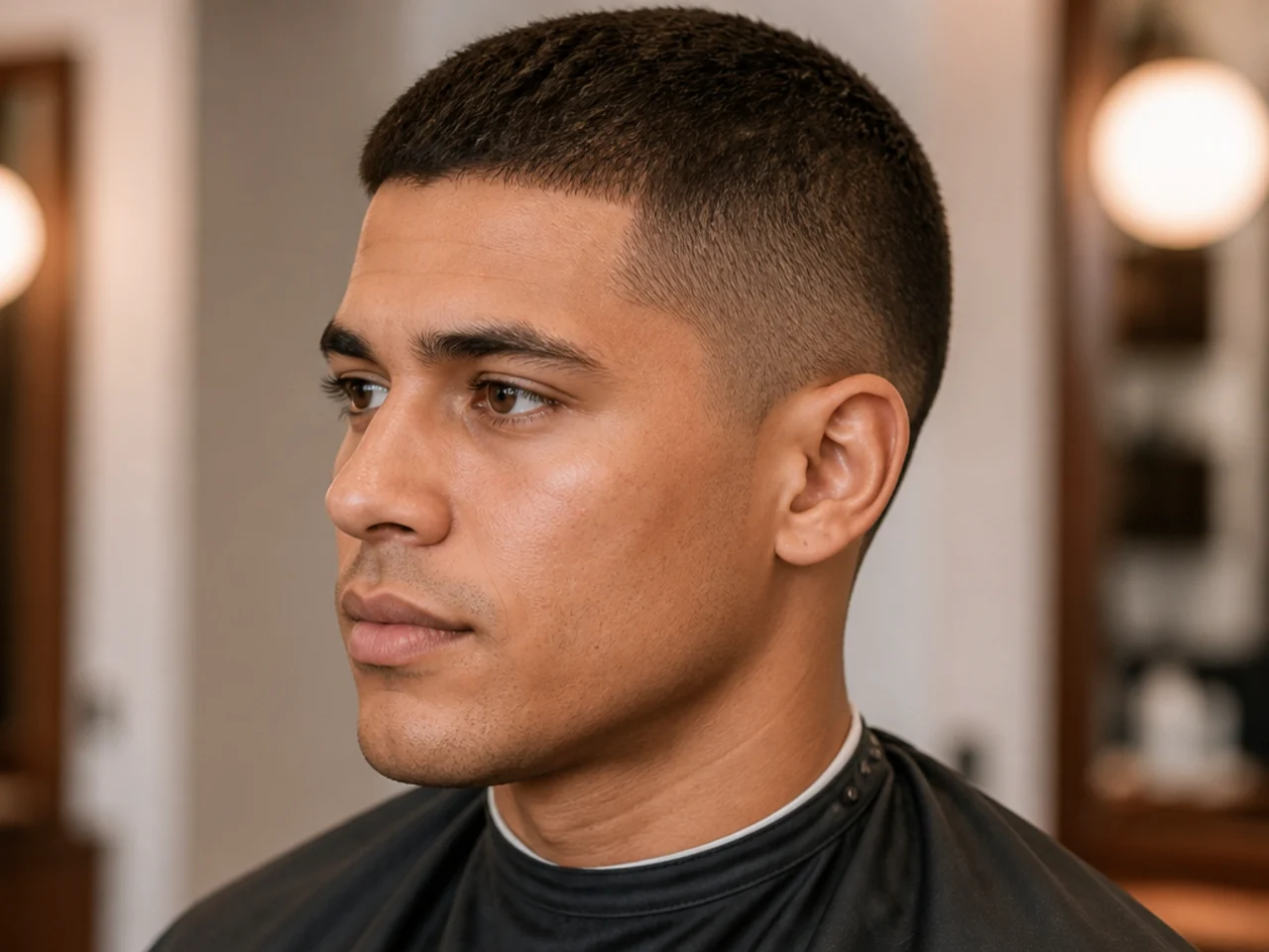 Classic crew cut with an inch of graduated length on top and tapered sides