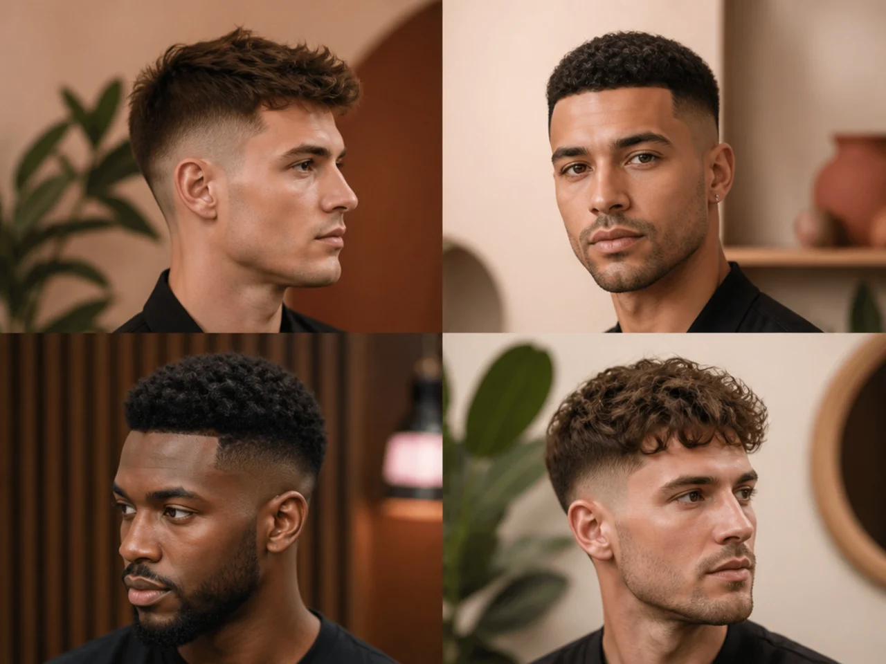 Barber consulting a client on face shape and short haircut options at the chair