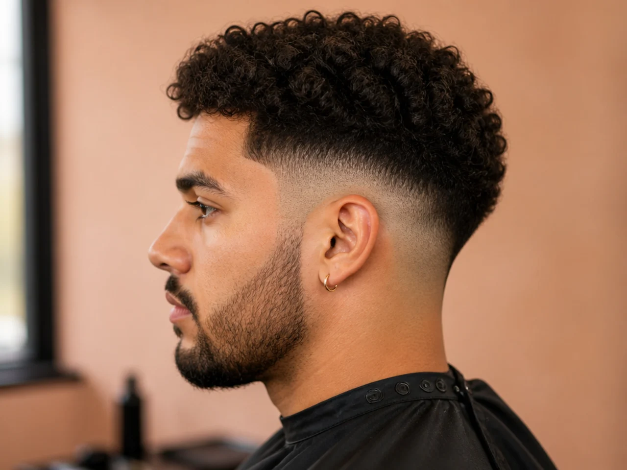 Close-up of clipper guards laid out from 0 to 4 next to a fresh low fade side profile