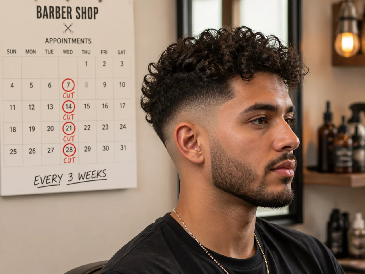 Barber shop calendar with a standing appointment marked every three weeks