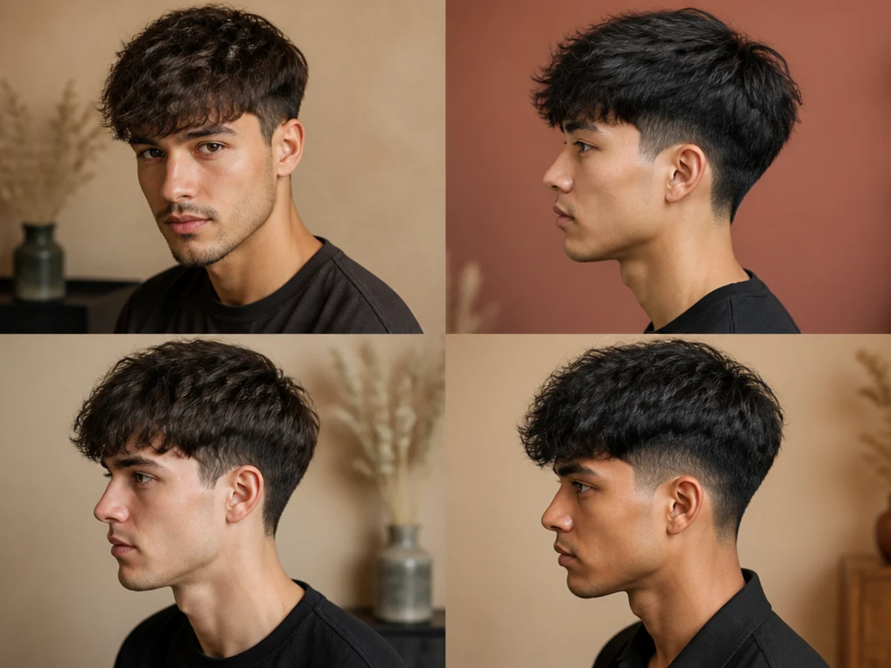 Messy fringe with low taper fade on the sides