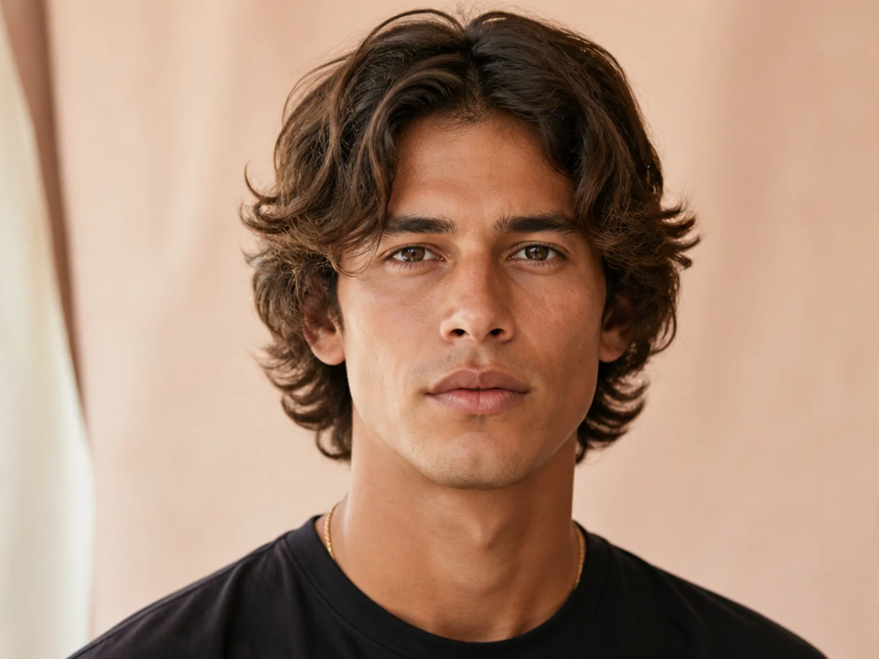 Medium surfer cut with tousled waves and sun-lightened tips