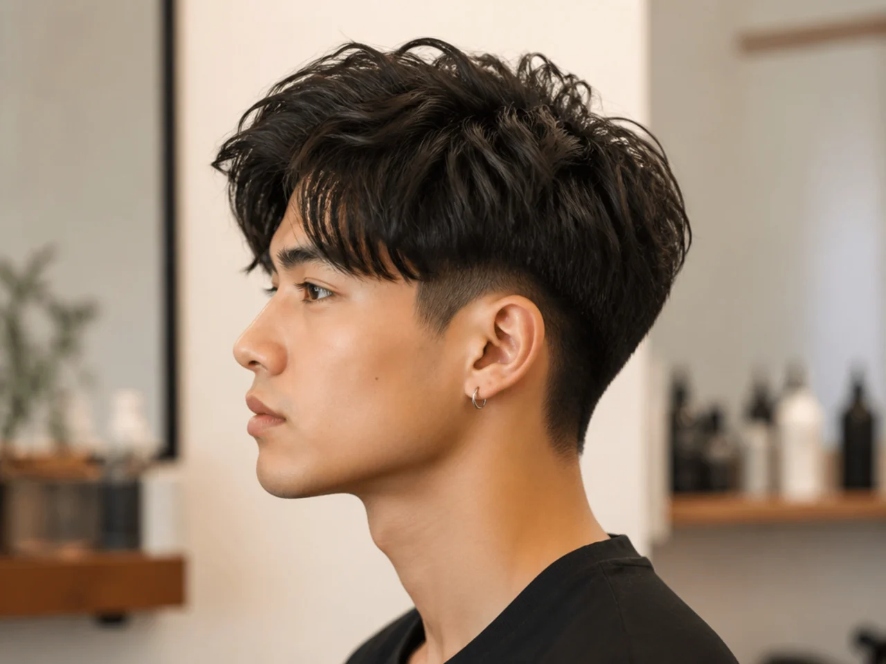 Two block haircut with disconnected top and short clipper sides