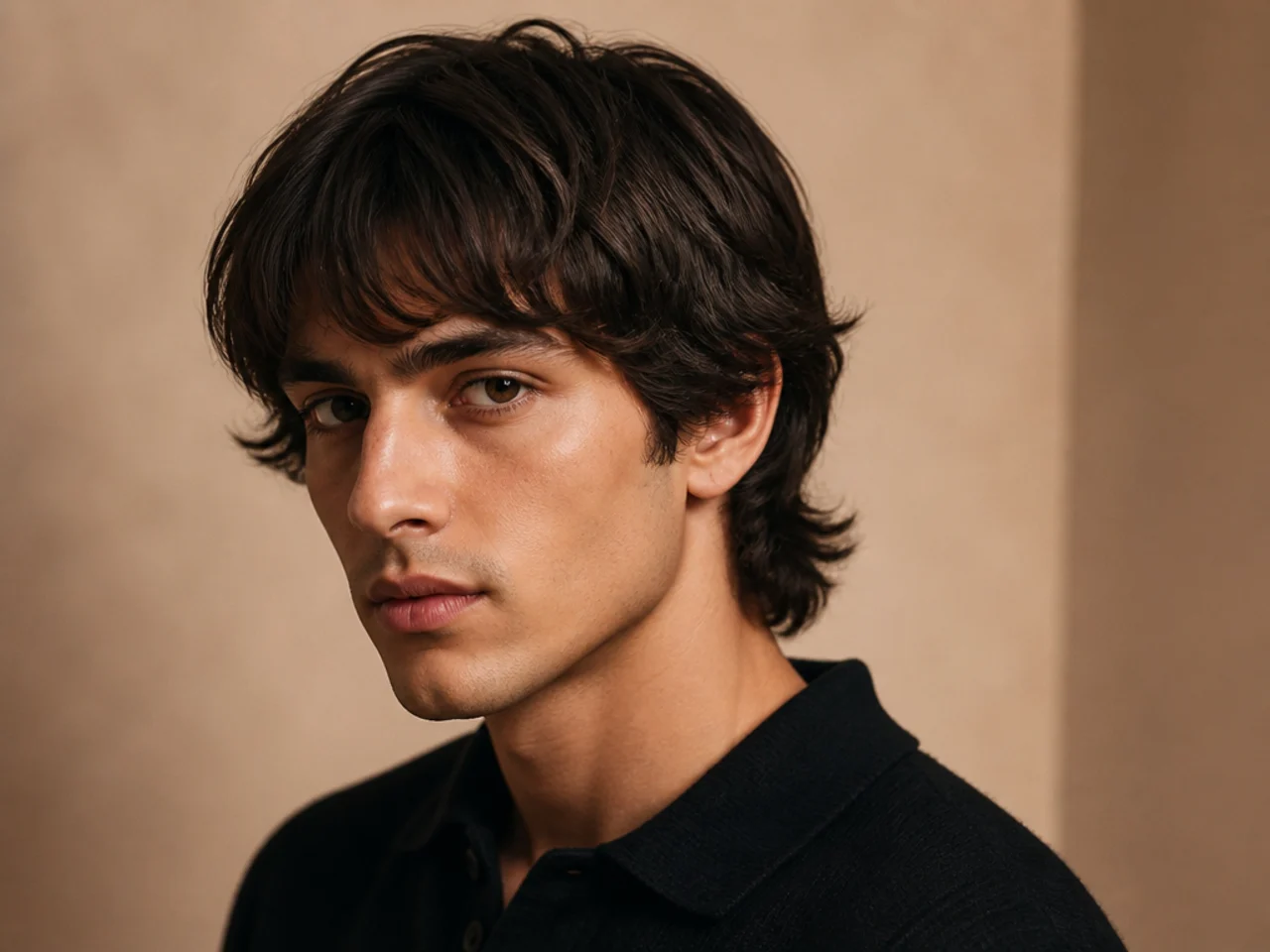 Medium mod cut with rounded crown and soft fringe