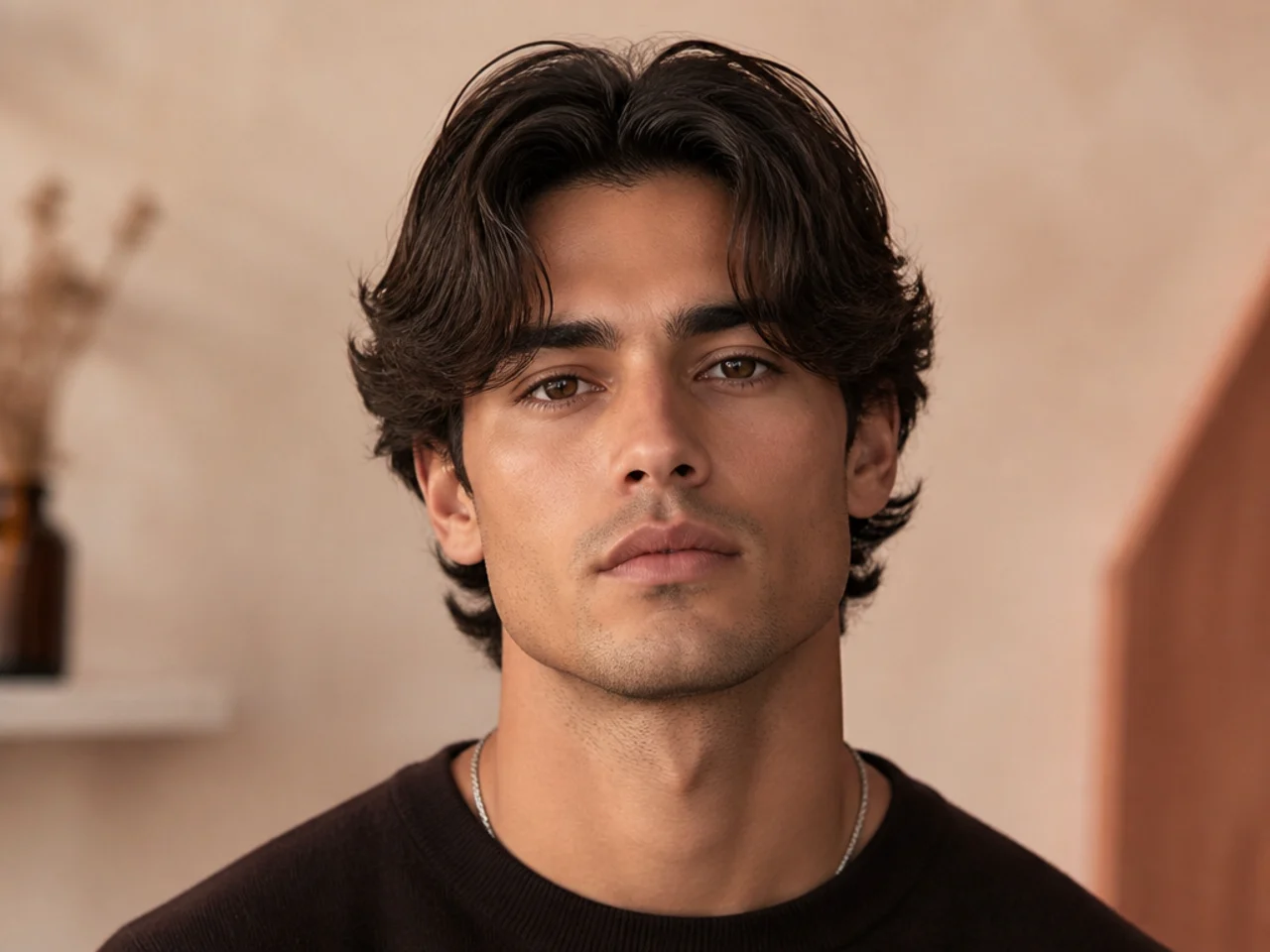 90s curtains haircut with middle part and swept sides
