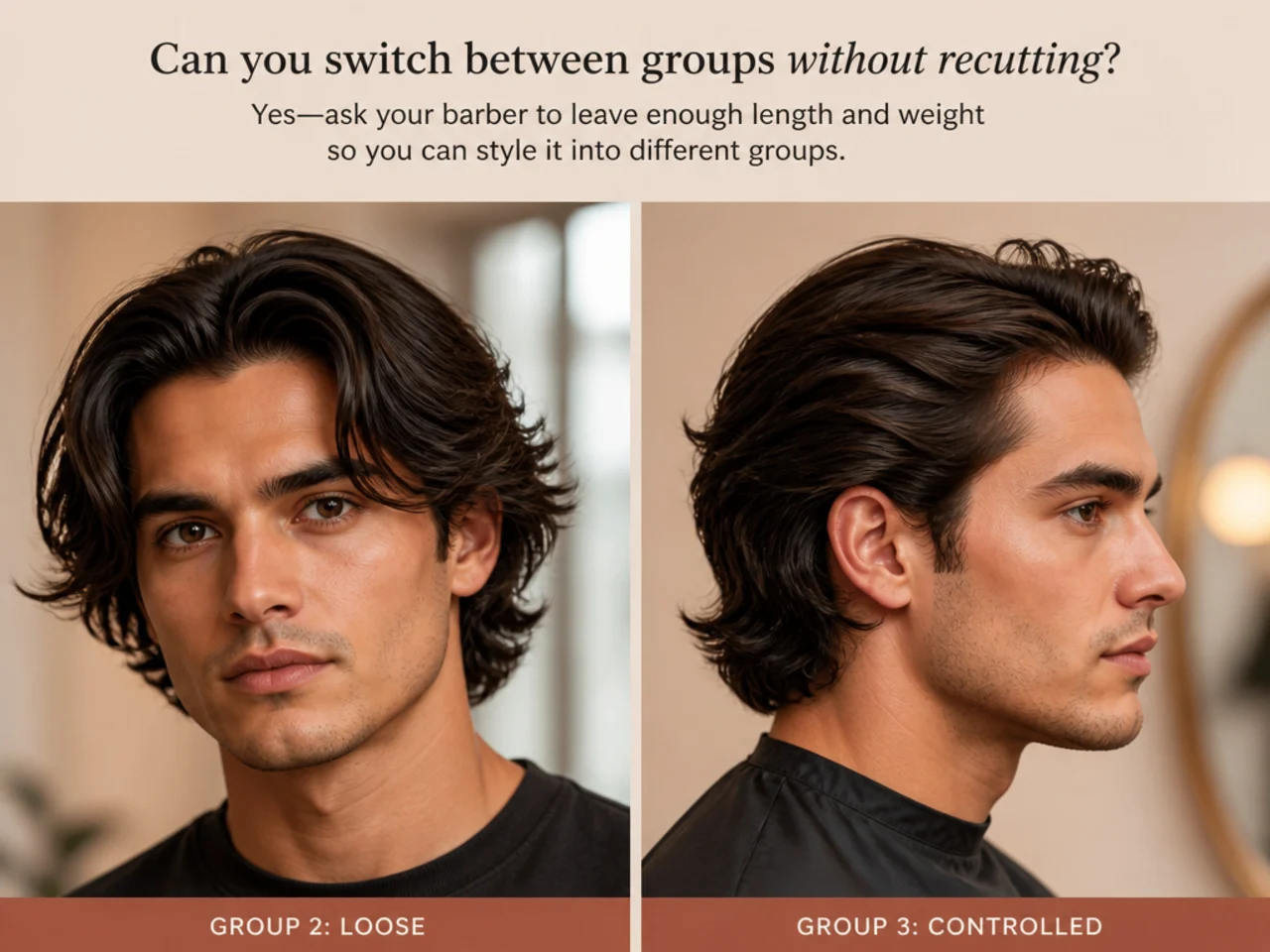 Switching between medium length haircut styles with product