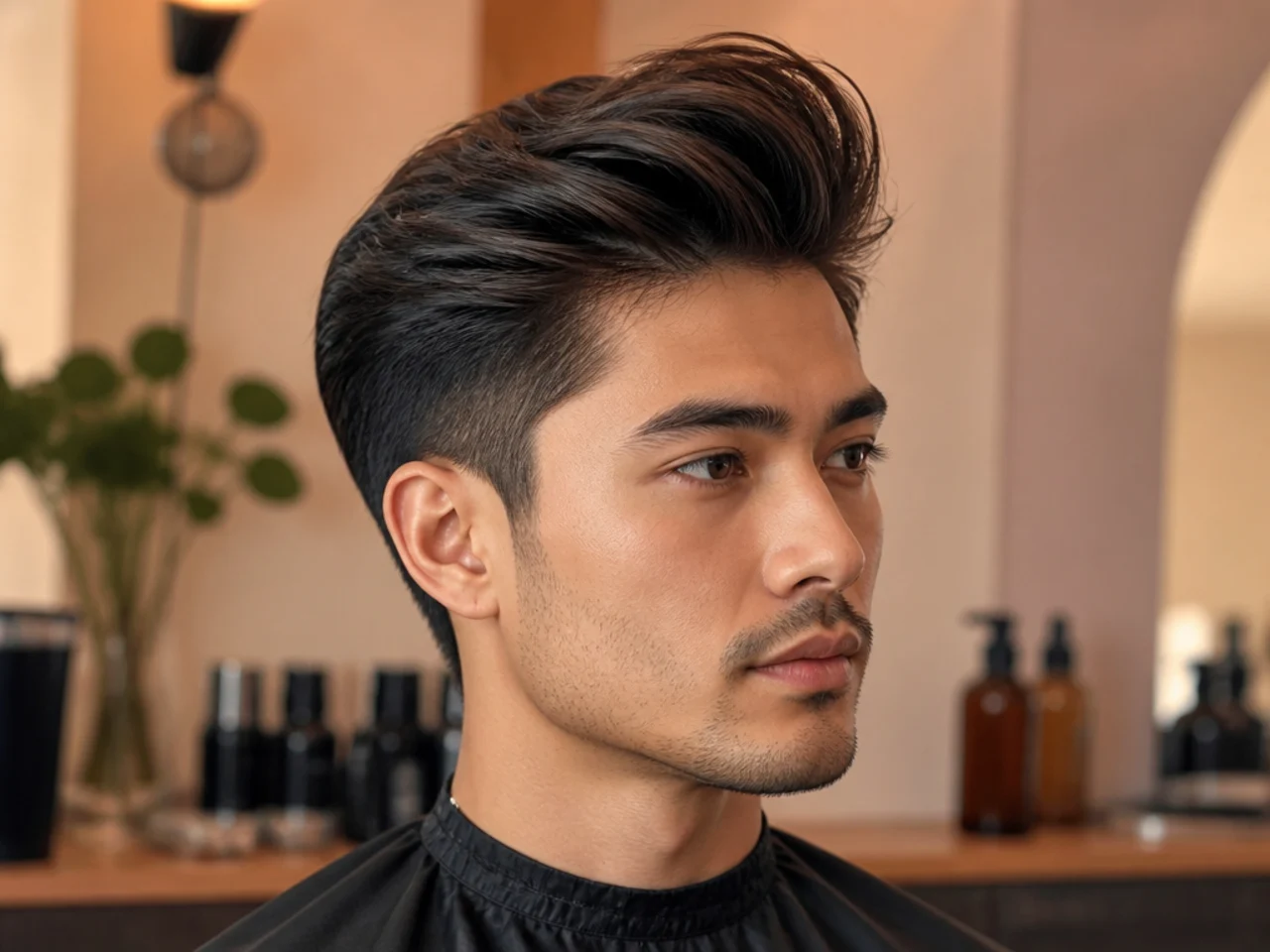 Blow drying a quiff up and back with a round brush pulling front lift