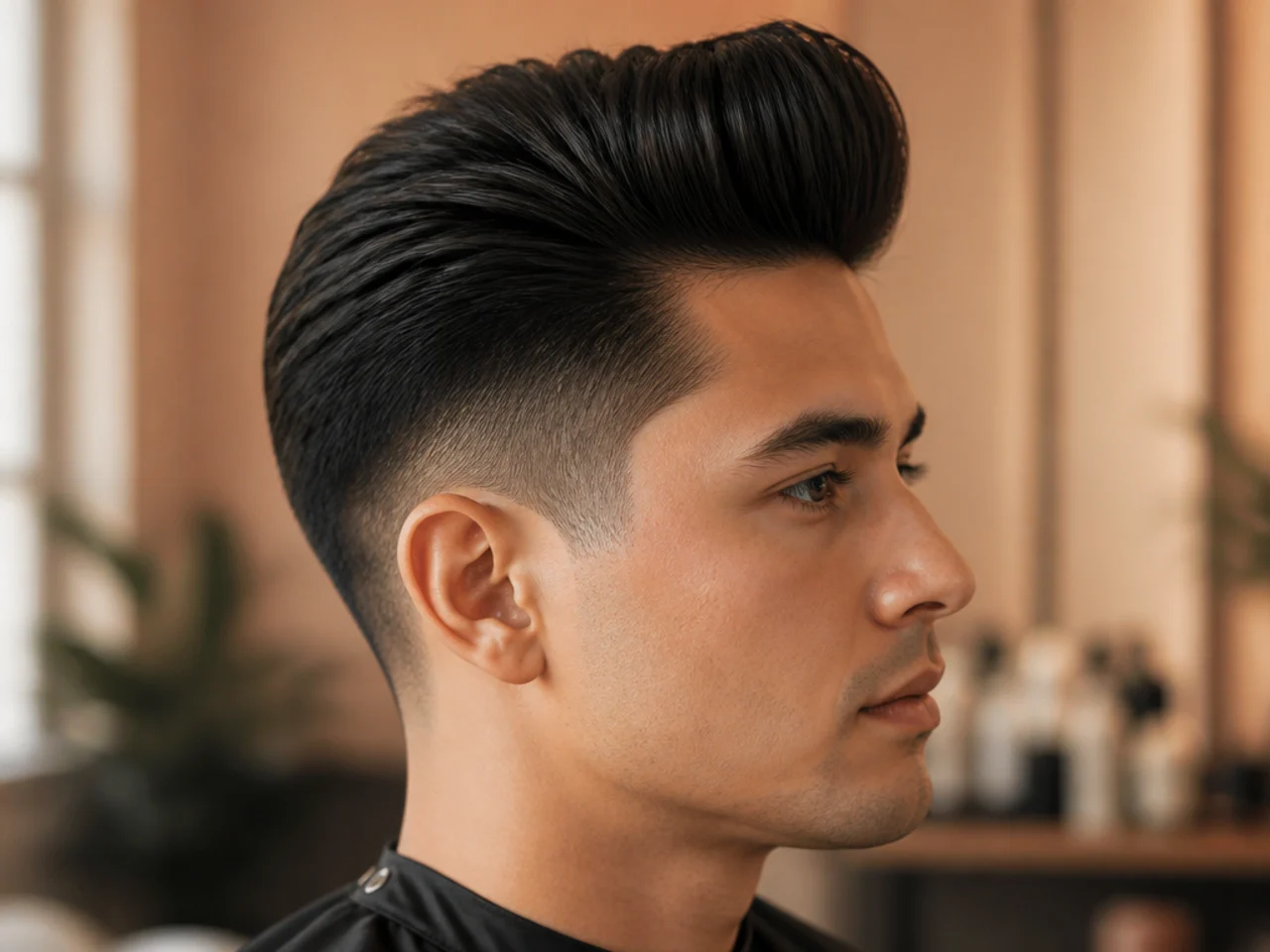 Cool shot button on a blow dryer being pressed while setting the front of a quiff