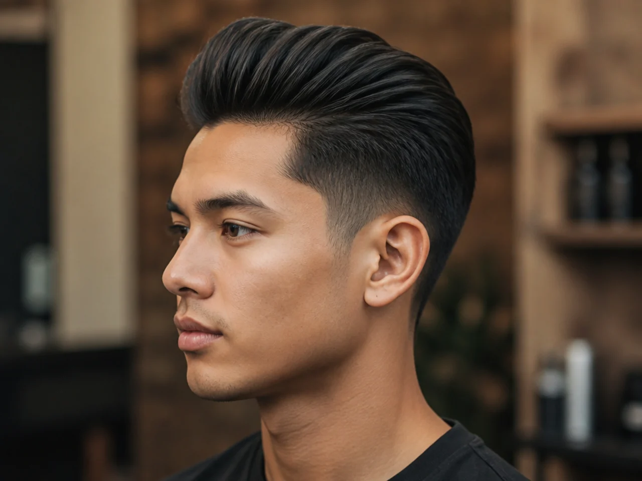 Man showing his barber a phone photo of the mens quiff variation he wants