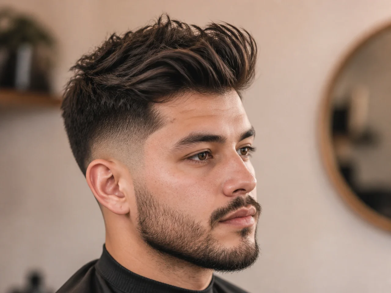 Textured mens quiff with point-cut layers, visible separation, and a matte modern finish