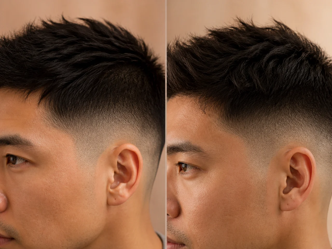 Two photos of the same short haircut three weeks apart
