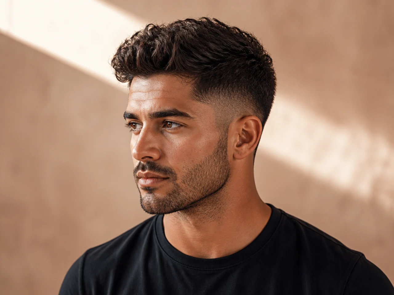 A high-volume thick-hair silhouette on a short cut