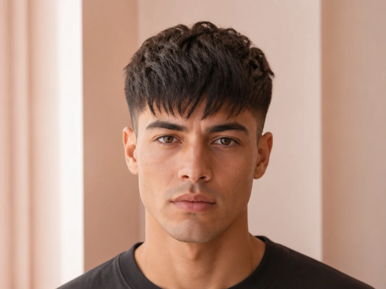 A short fringe growing towards the brow