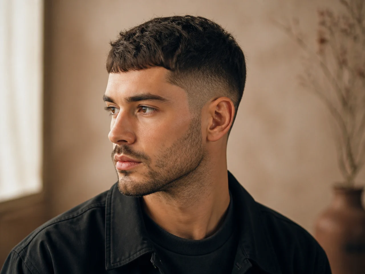 Three-quarter view of an achievable short men's haircut