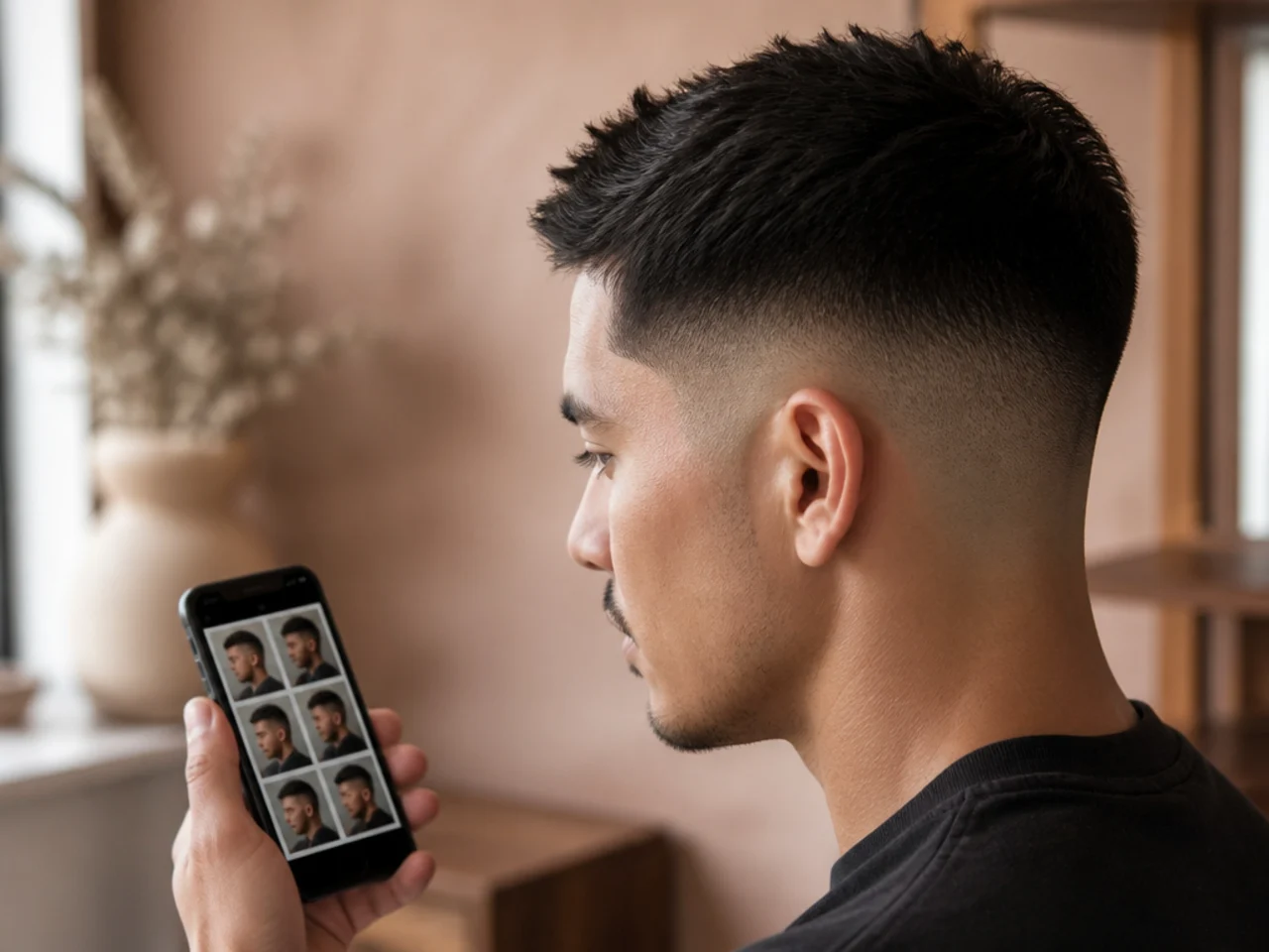 Saved haircut photos sorted into groups on a phone