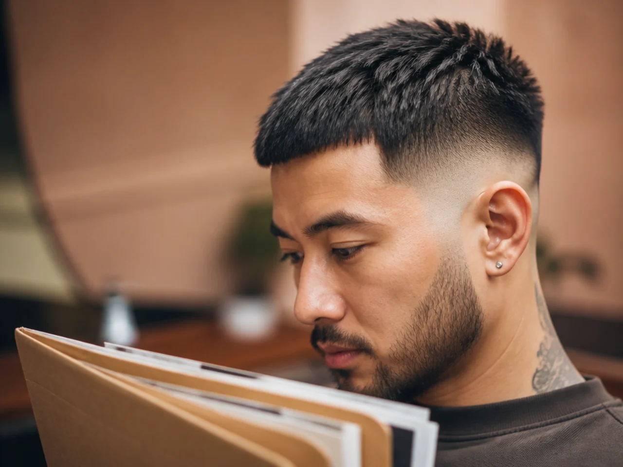 A short haircut idea folder reviewed with dates written on it