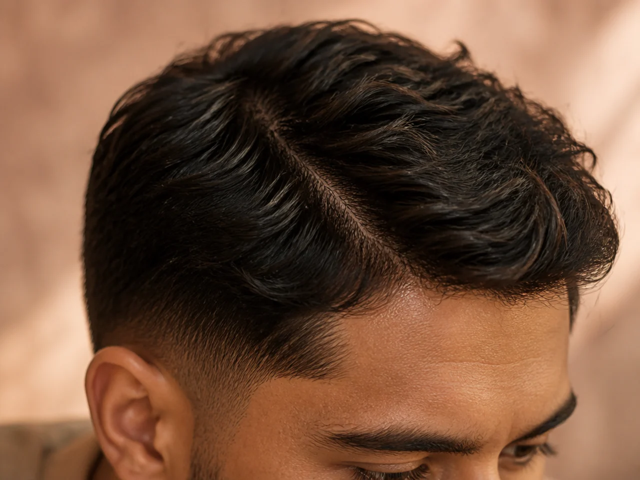 A soft side part opened with fingers rather than a comb