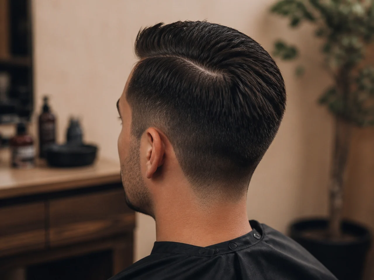 A side part drifting as a short haircut grows out